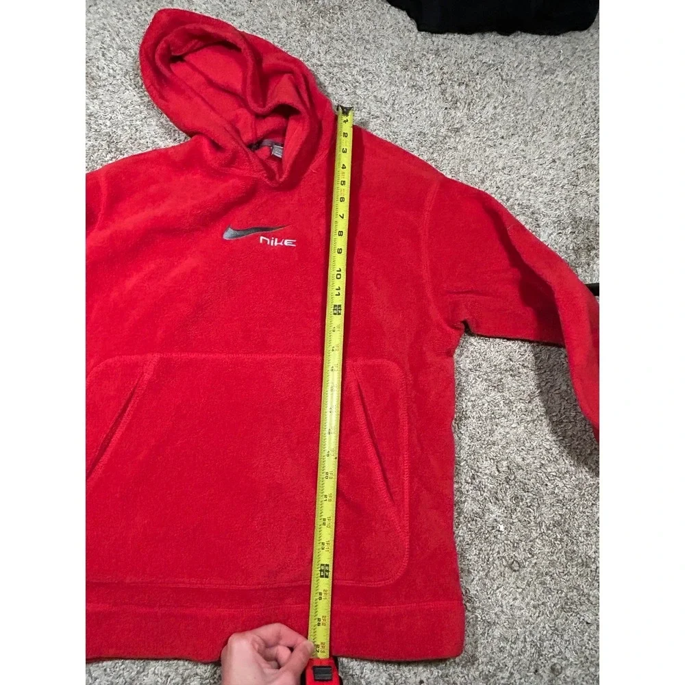Vintage Y2K Nike Fleece Hoodie‎ Pullover Red Embroidered Logo Sweatshirt Mens L